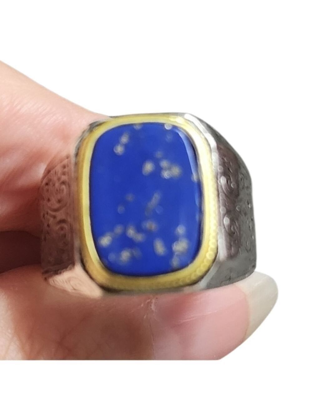 Two Tone Ring with Blue Stone